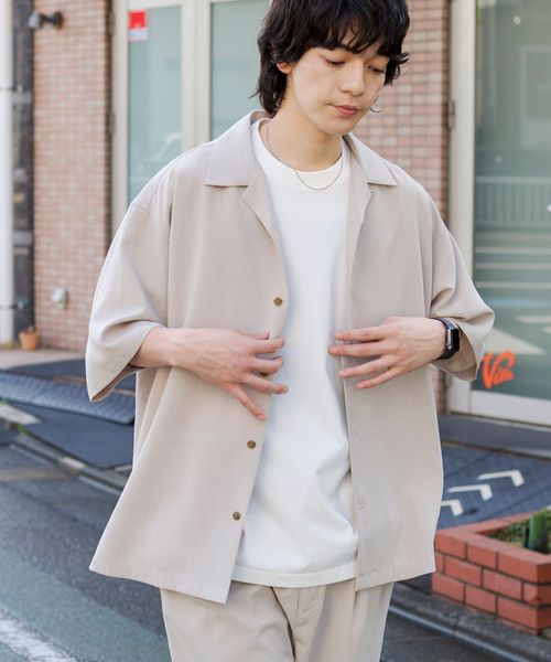 リネンライクオープンカラーシャツ