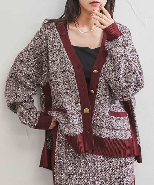 ツイードライクニットカーディガン（セットアップ対応）