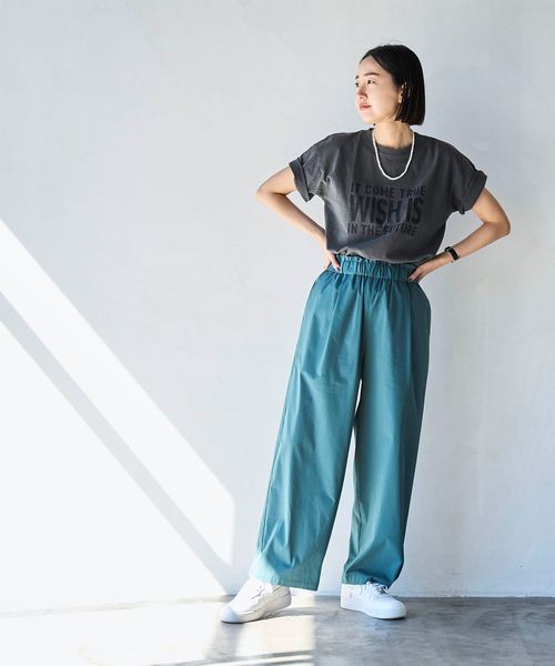 ライトコットンストレッチワイドパンツ