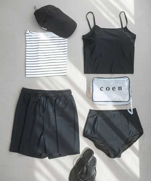 WEB限定】ポーチ付きボーダートップススイムウエア4点セット