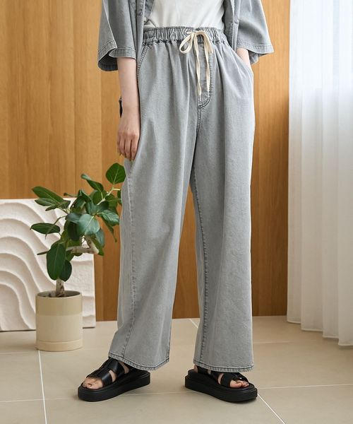 人気カラー”グレー”WEB限定再入荷！】コットンレーヨンデニムワイドパンツ