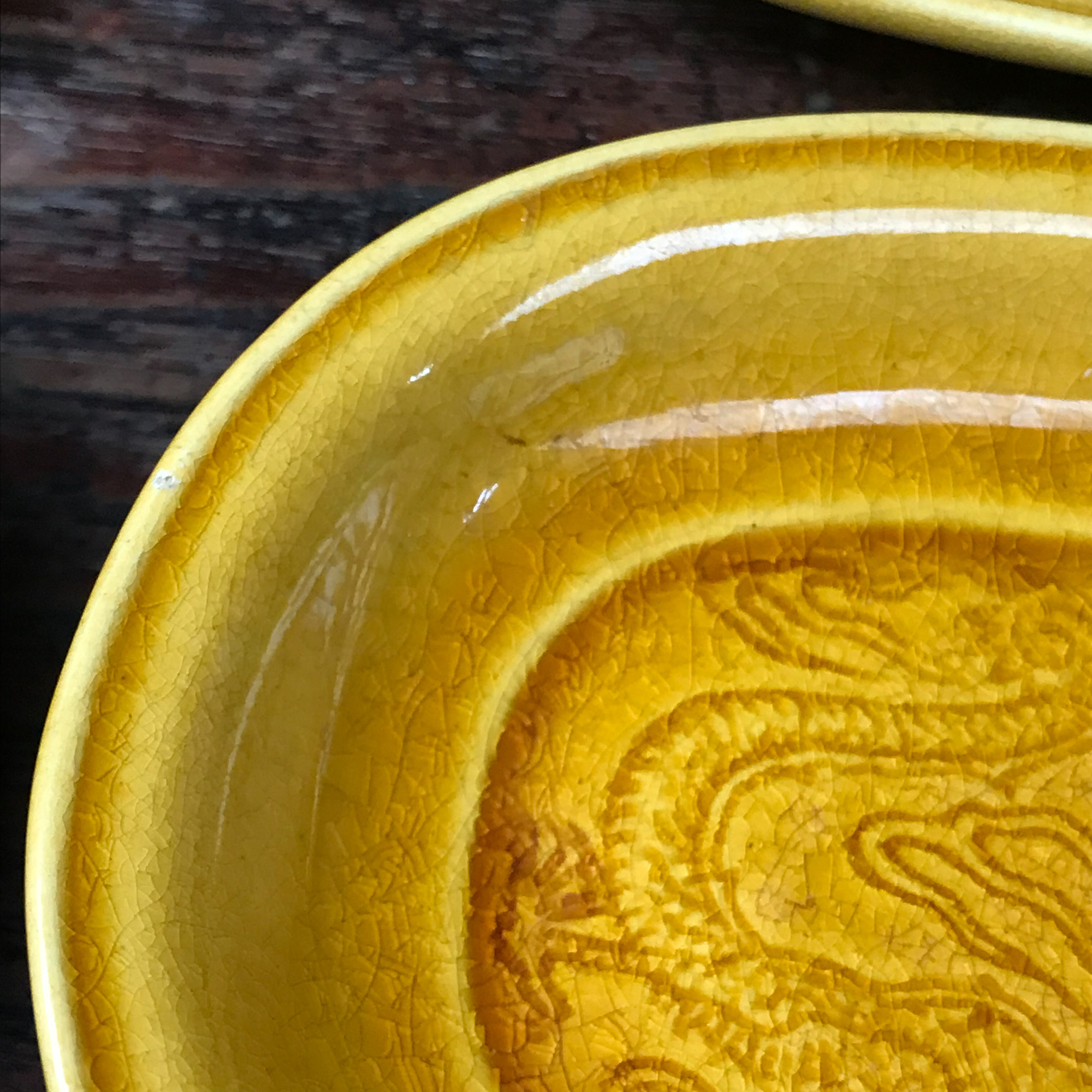 陶磁器 :: 珉平・淡路焼 小判型 龍紋 黄色小皿 5枚 | COTTOU.JP 骨董の