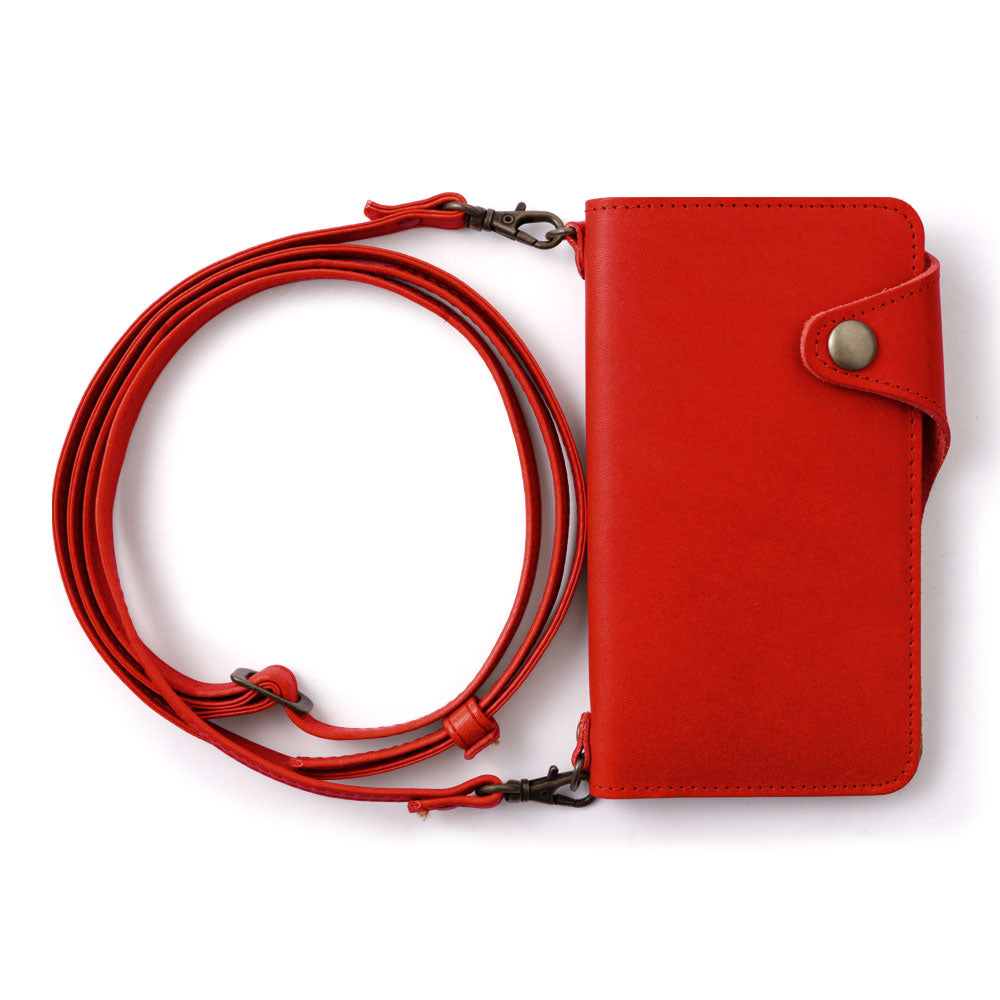 本革 栃木レザー カード収納 ショルダーストラップ付き 手帳型ケース