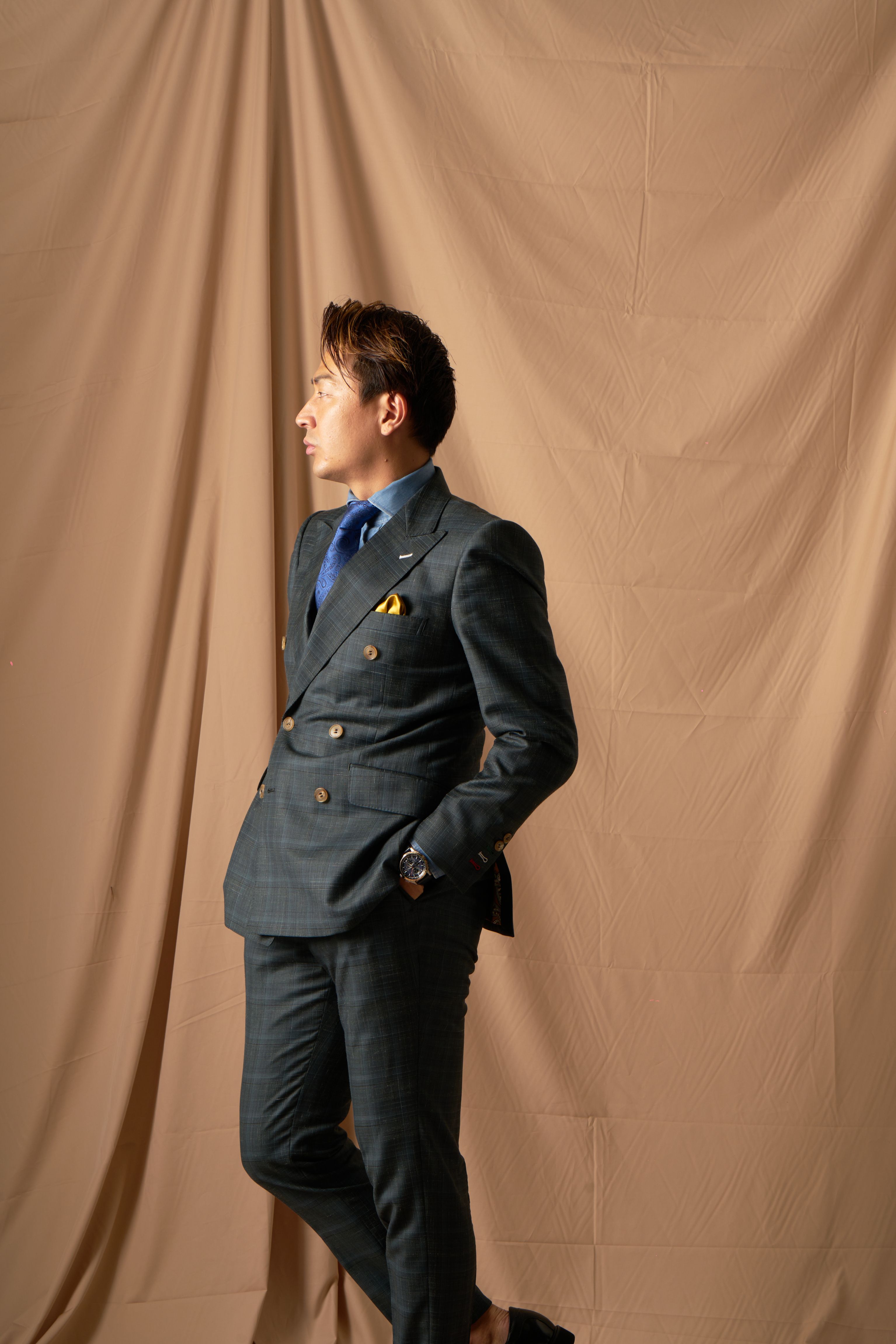 CORDY特典あり】チェック柄ダブルスーツ/グリーン【結婚式 タキシード