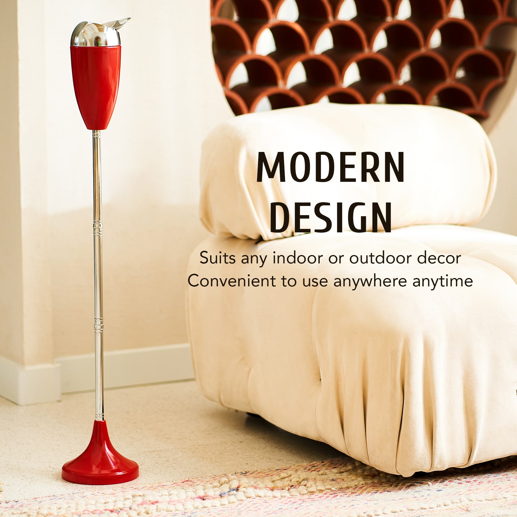 CO-Z Red Adjustable Floor Standing Ashtray with Lid