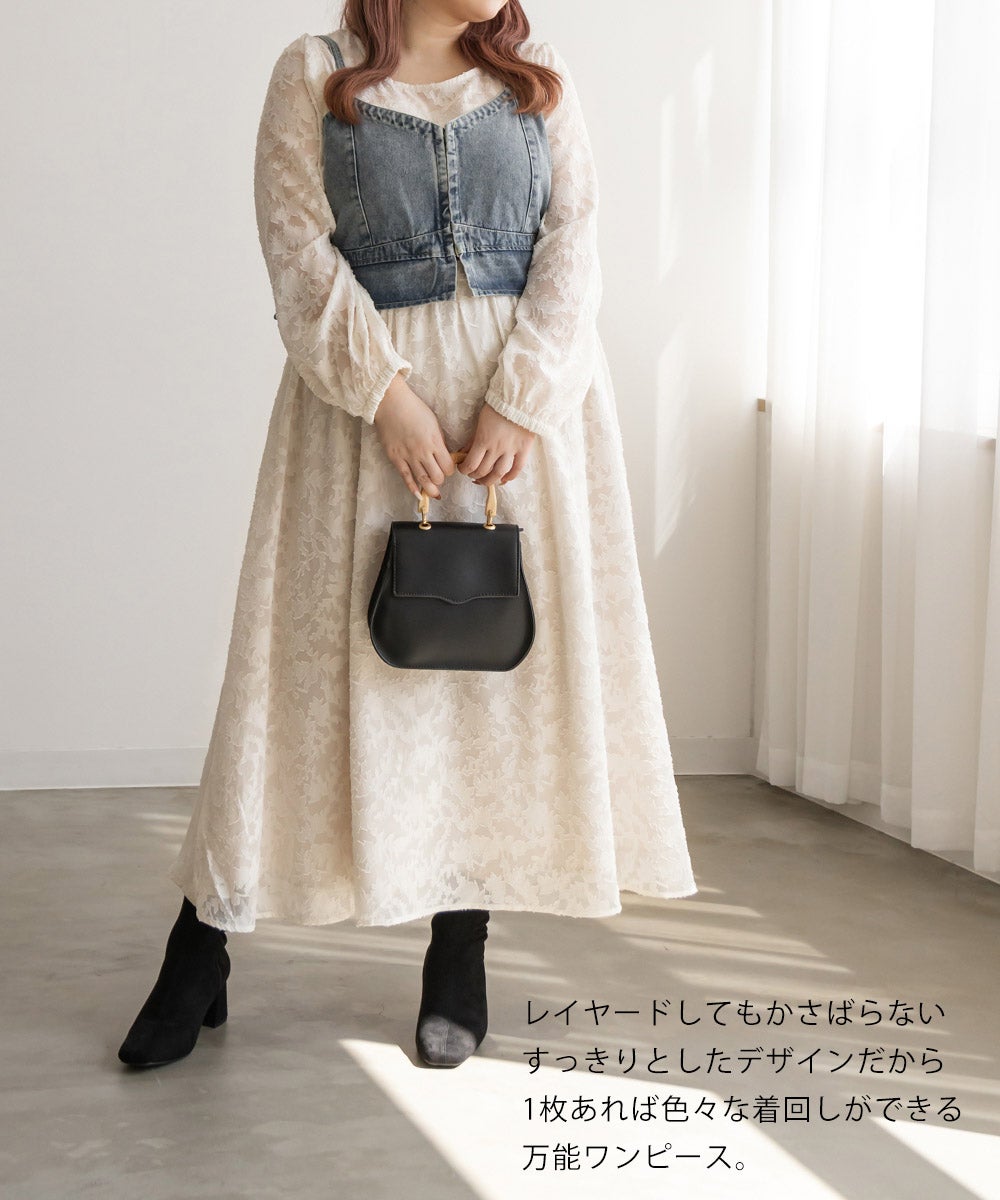 CLETTEオリジナル☆ジャガード花柄シアーワンピース | 大きいサイズ