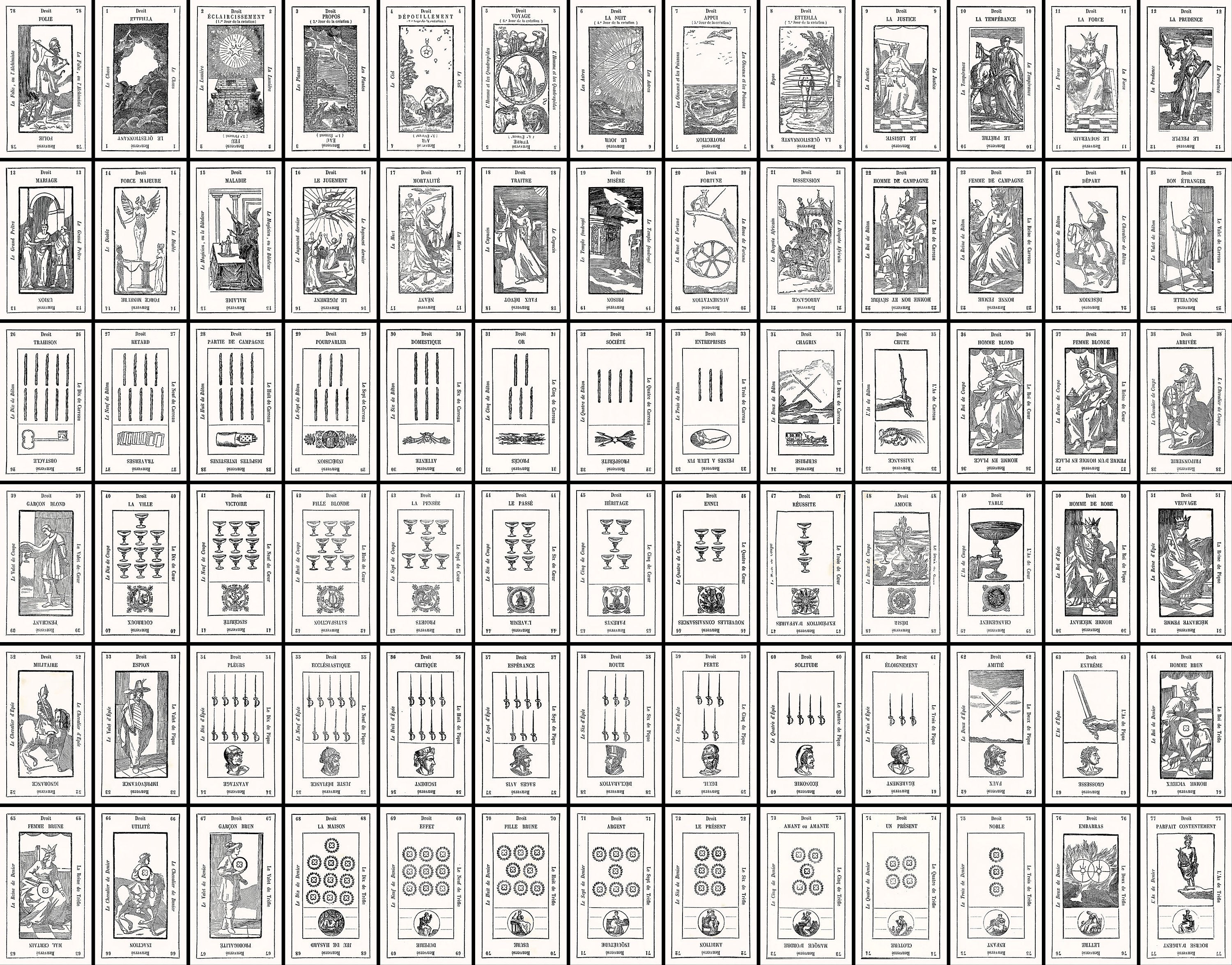 Grand Etteilla Tarot Deck Black & White | Tarot Card Images