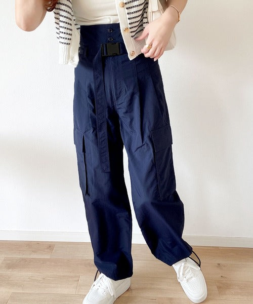 mily bilet】大人のお洒落カーゴ。ハイウエストベルト付きパンツ