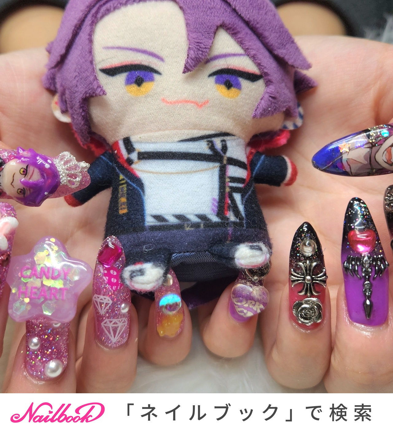 乾杯グラスネイルパーツ痛ネイル推しネイルピンクパープル