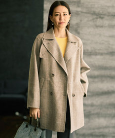 カタログ掲載】ウールリバーチェック柄ダブルブレスト コート / 自由区