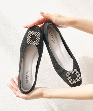洗える/撥水】ビジュー付 スクエア パンプス / steppi | ファッション