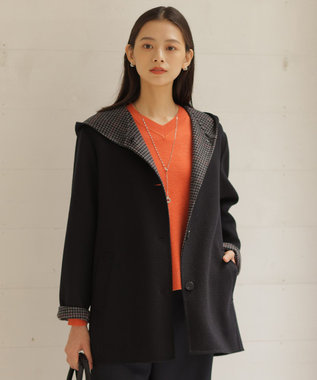 ウールナイロンリバーチェック フード付き コート / J.PRESS LADIES L