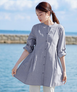 新色追加・洗える】バンドカラーシャツチュニックブラウス / Tiaclasse