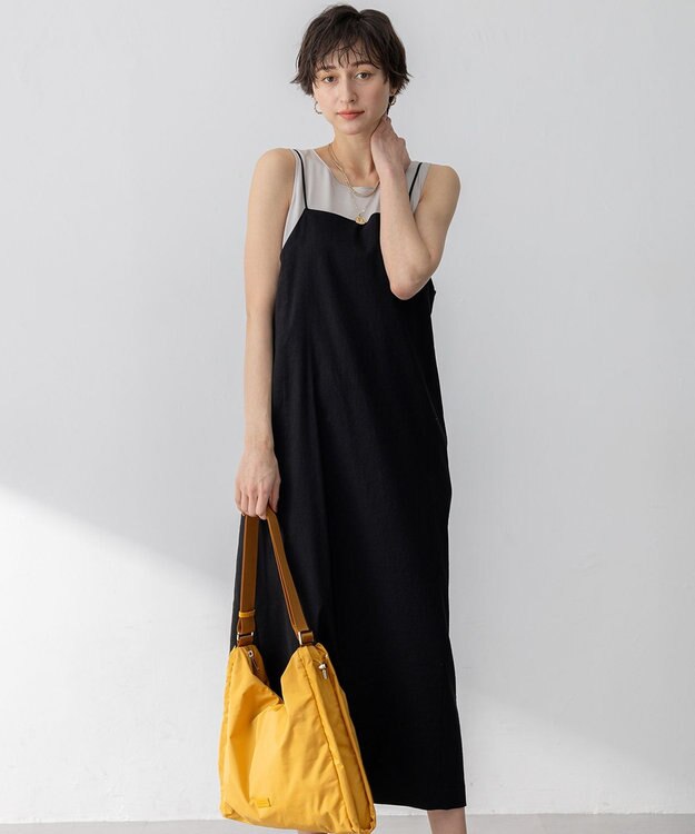 洗える】リネンレーヨンストレッチ Iライン キャミソール ワンピース