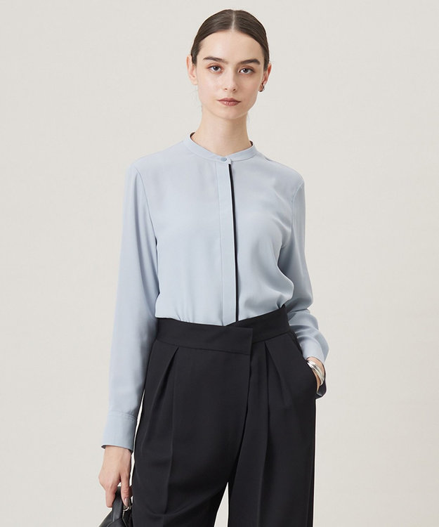 UVケア・速乾・洗える】BackSatinAmunzen バンドカラーブラウス / ICB