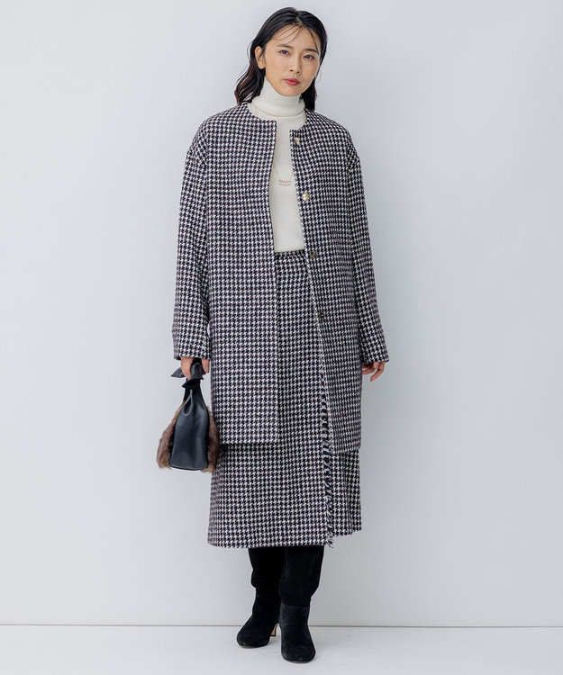 チェック ツイード ノーカラーコート / 23区 L | ファッション通販