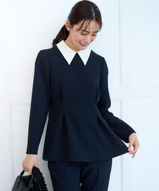 KUMIKYOKU NAVY】コンフォータブルドレープ 襟付きブラウス / 組曲 S