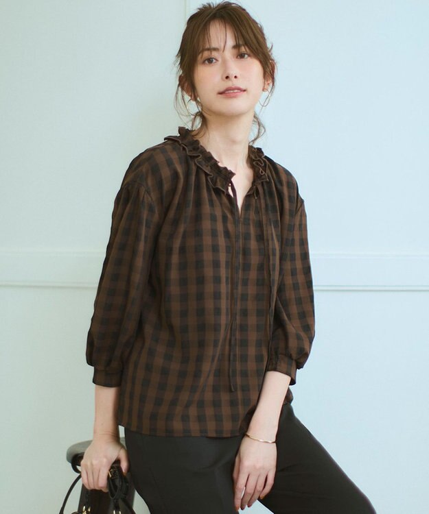 WEB&一部店舗限定】ブロックチェック フリル ブラウス / 23区