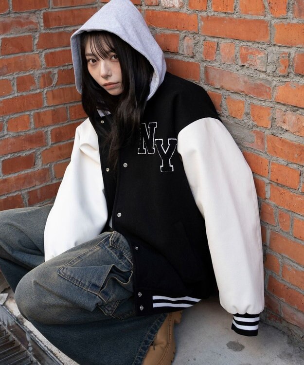 Aape フード付きスタジャン XXL ブラック/ホワイト Aape フード付き