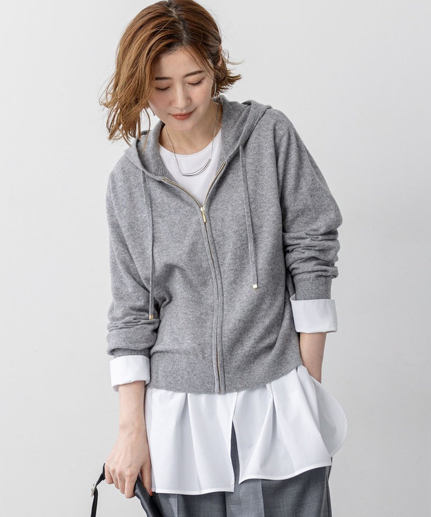 見上愛さん着用/洗える】ピュアカシミヤ ジップアップ ニット パーカー