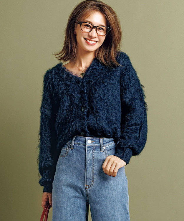 アルパカシャギー Vネックカーディガン / UNFILO L | ファッション通販