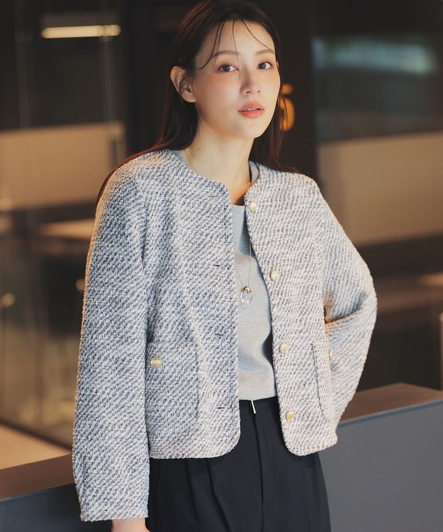 エニィスィス 24AW ツイードノーカラーミドル ジャケット 金ボタン M