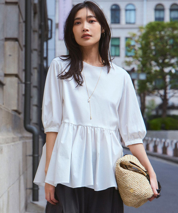 GLOW8月号掲載/洗える】ランダムフリルジャージー ペプラム カットソー