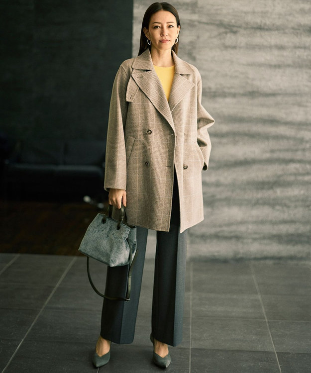 カタログ掲載】ウールリバーチェック柄ダブルブレスト コート / 自由区