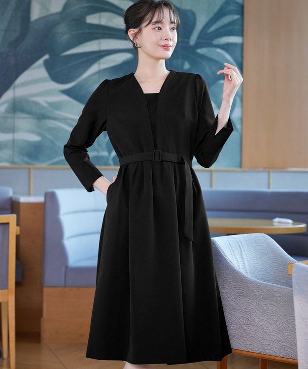 ダブルクロス・洗える】 ナローVネックワンピース / Tiaclasse L