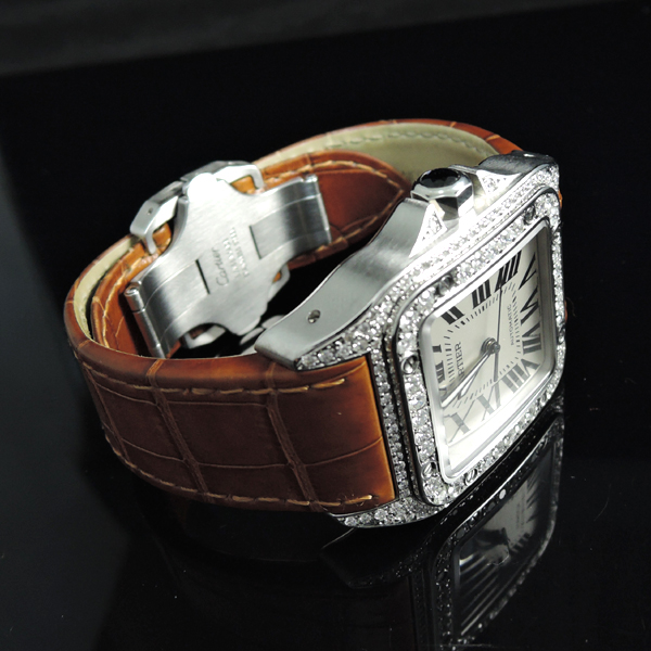 サントス100 メンズ 2重ダイヤベゼル 茶革ベルト【中古時計】 | クレア