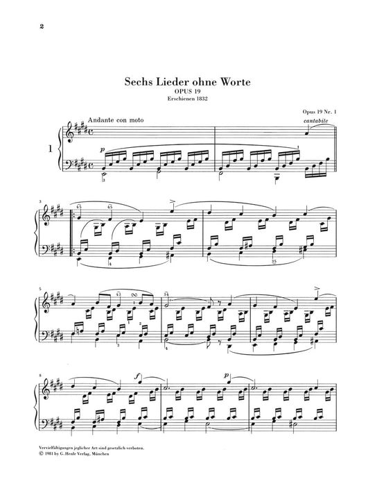 Lieder ohne Worte - 無言歌集 - メンデルスゾーン — 楽譜専門店