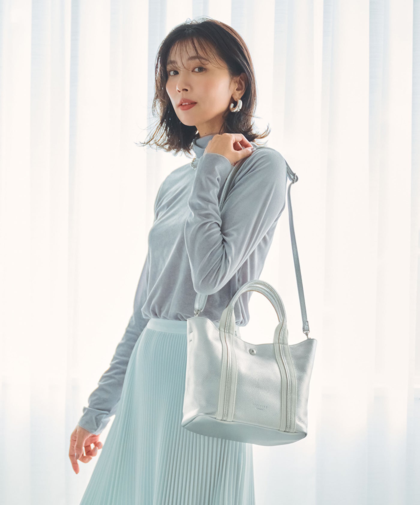 ソフトシュリンク テープコンビ ショルダー ミニ トート バッグ