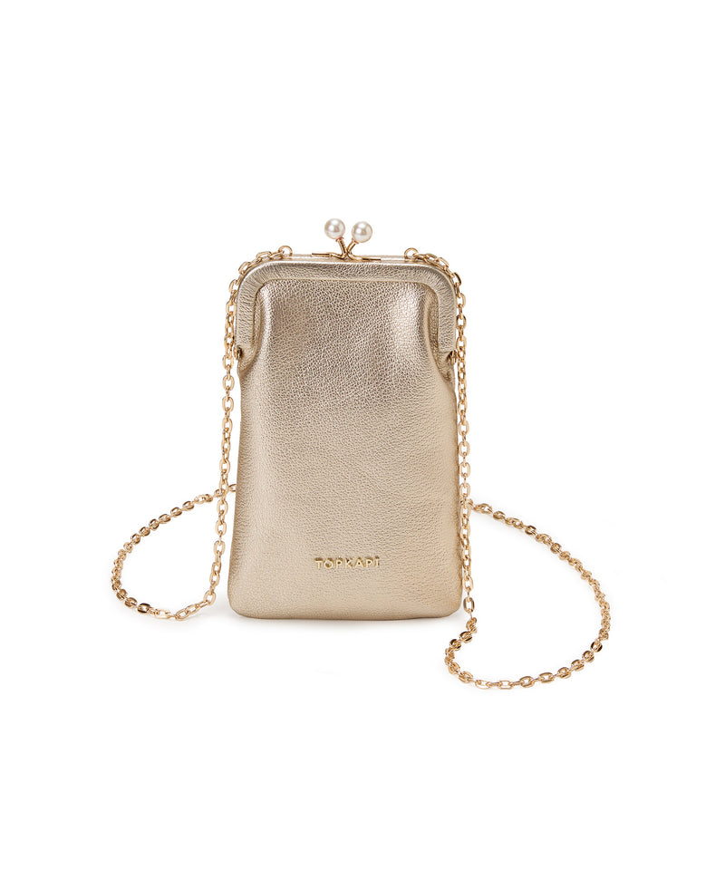シュリンクレザー パール チェーン ショルダー バッグ / スマホ