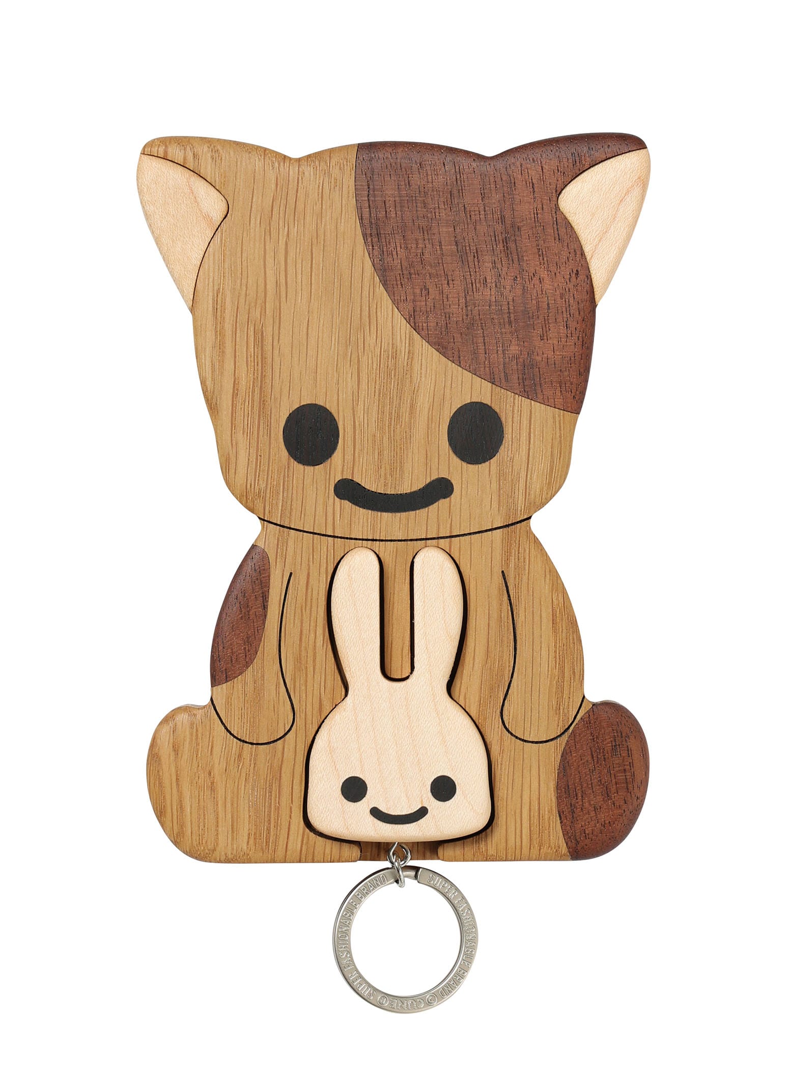 木のフックとキーリング ねこちゃんとうさぎ｜ウサギがいる｜CUNE