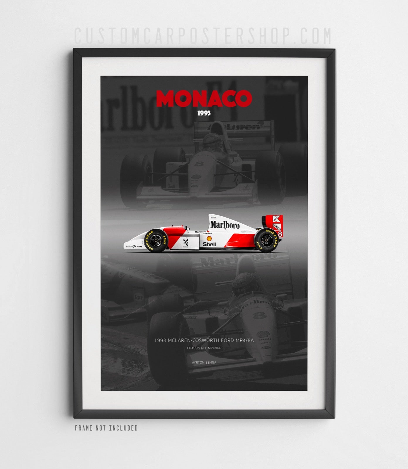 McLaren MP4/8 Wall Art - Ayrton Senna 1993 Monaco GP - F1 Car Poster