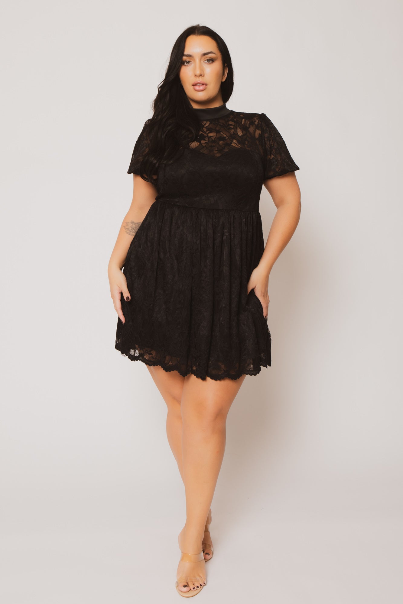 Women's Plus Size Luna Lace Mock Neck Dress - Black - Curvy Sense