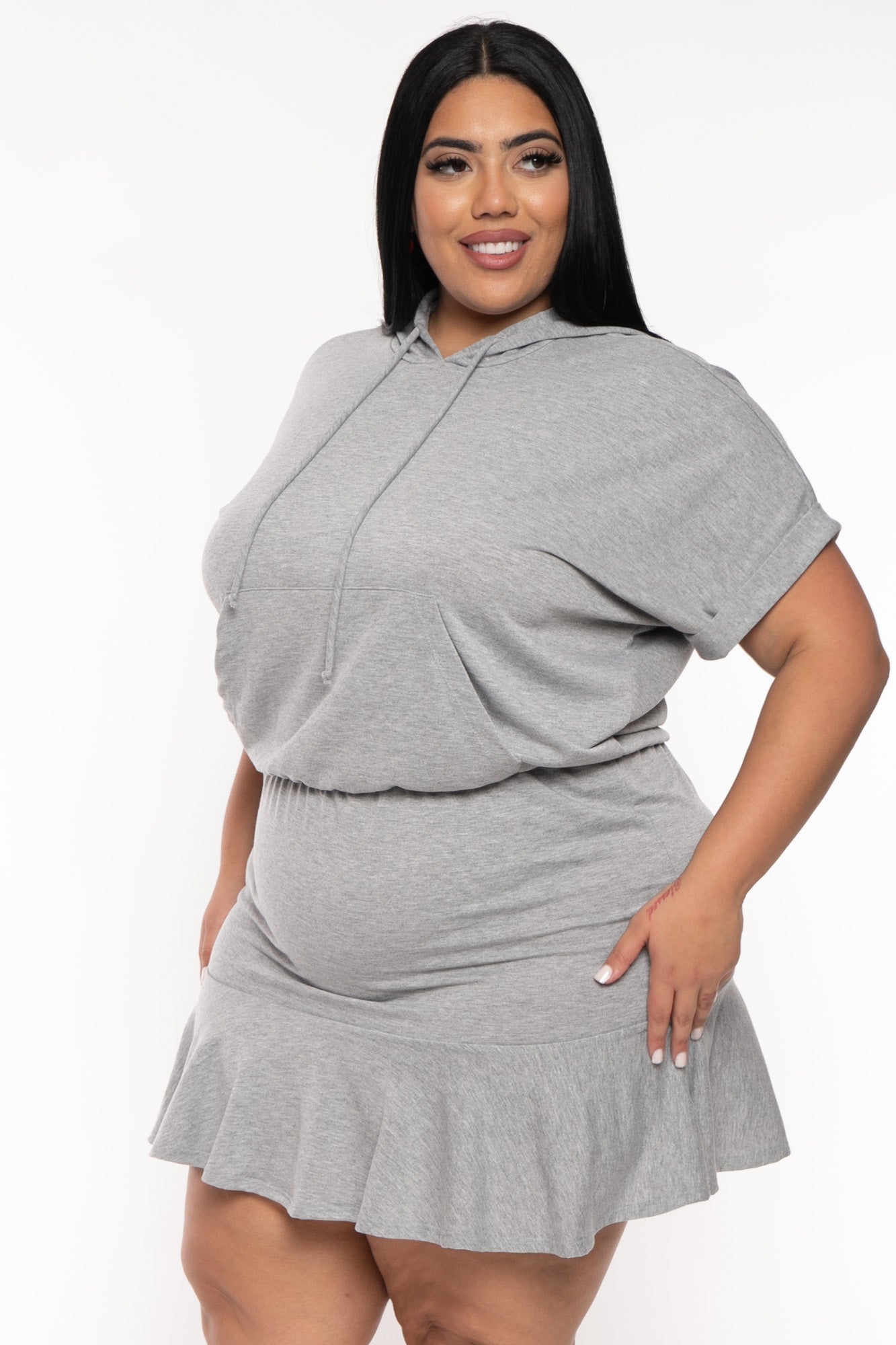 Women's Plus Size Stacie Hoodie Mini Dress - Heather Grey - Curvy
