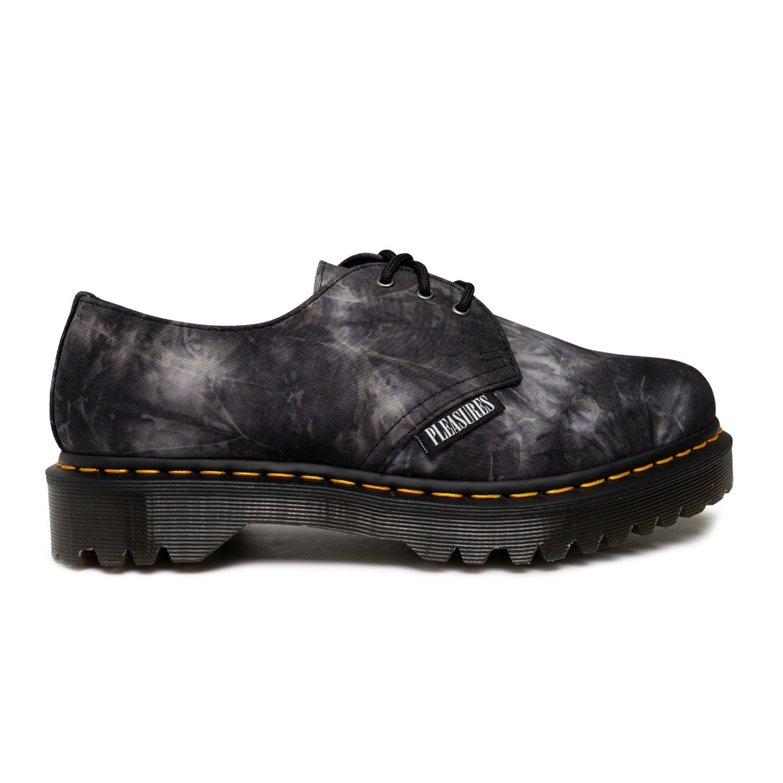 dr. martens x pleasures men 1461 bex black white tie dye poly