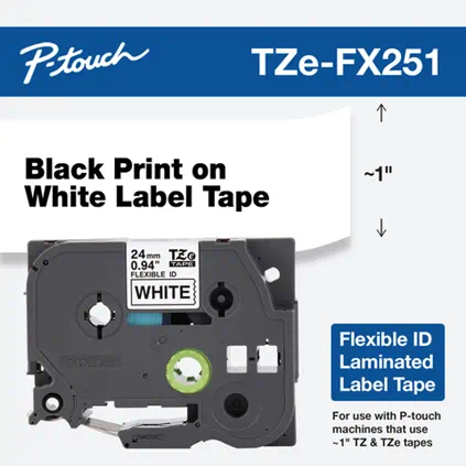 TZe-FX251 - 24mm Black on White Laminated Label Tape