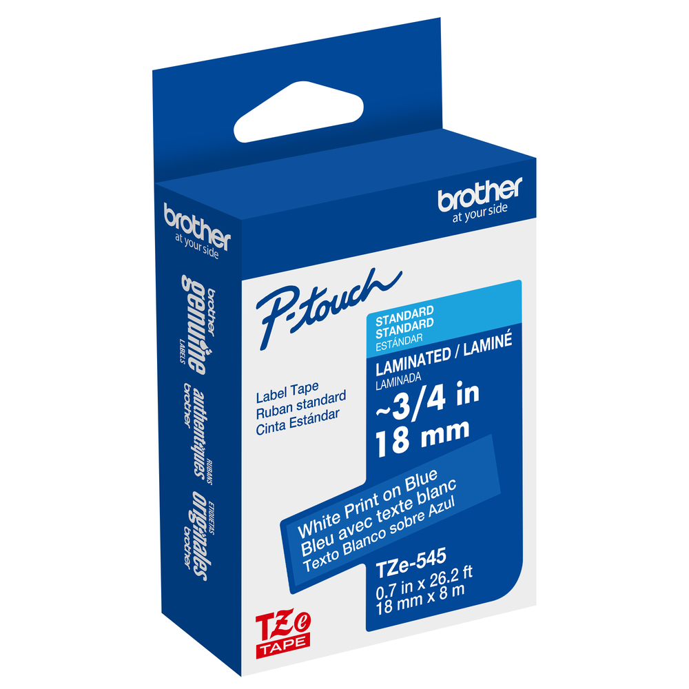 TZe-545 - 18mm White on Blue Laminated Label Tape
