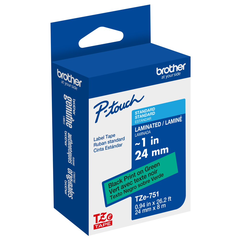 TZe-751CS - 24mm Black on Green Laminated Label Tape