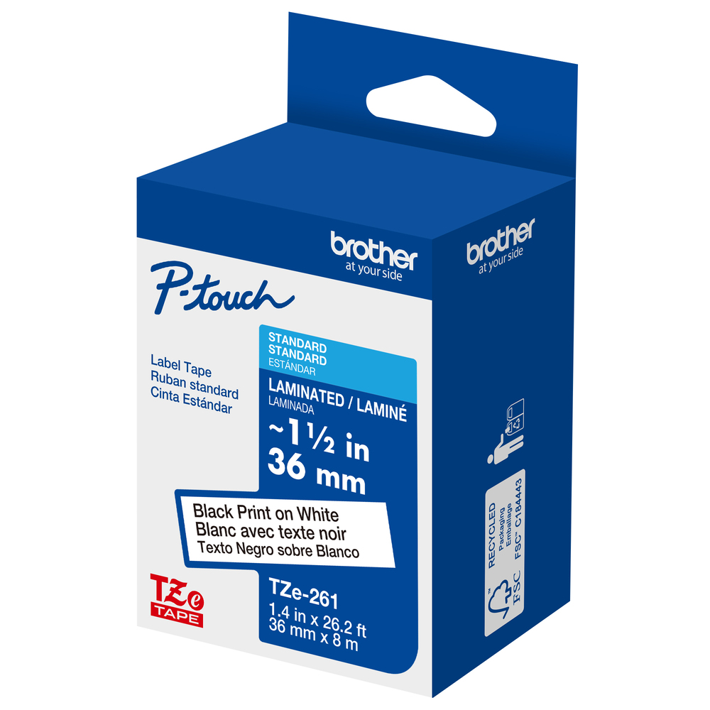 TZe-261 - 36mm Black on White Laminated Label Tape