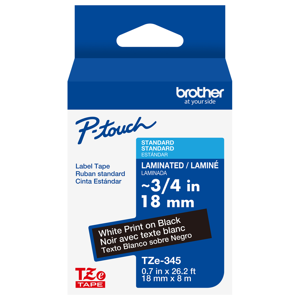 TZe-345 - 18mm White on Black Laminated Label Tape
