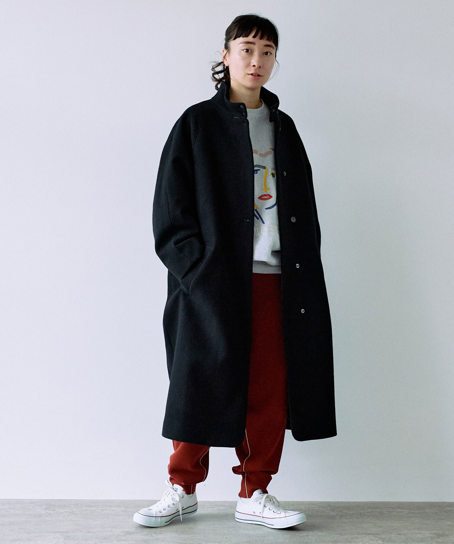 AMBIDEX Store ウールスーパー100 スリットカラー コクーンコート(F