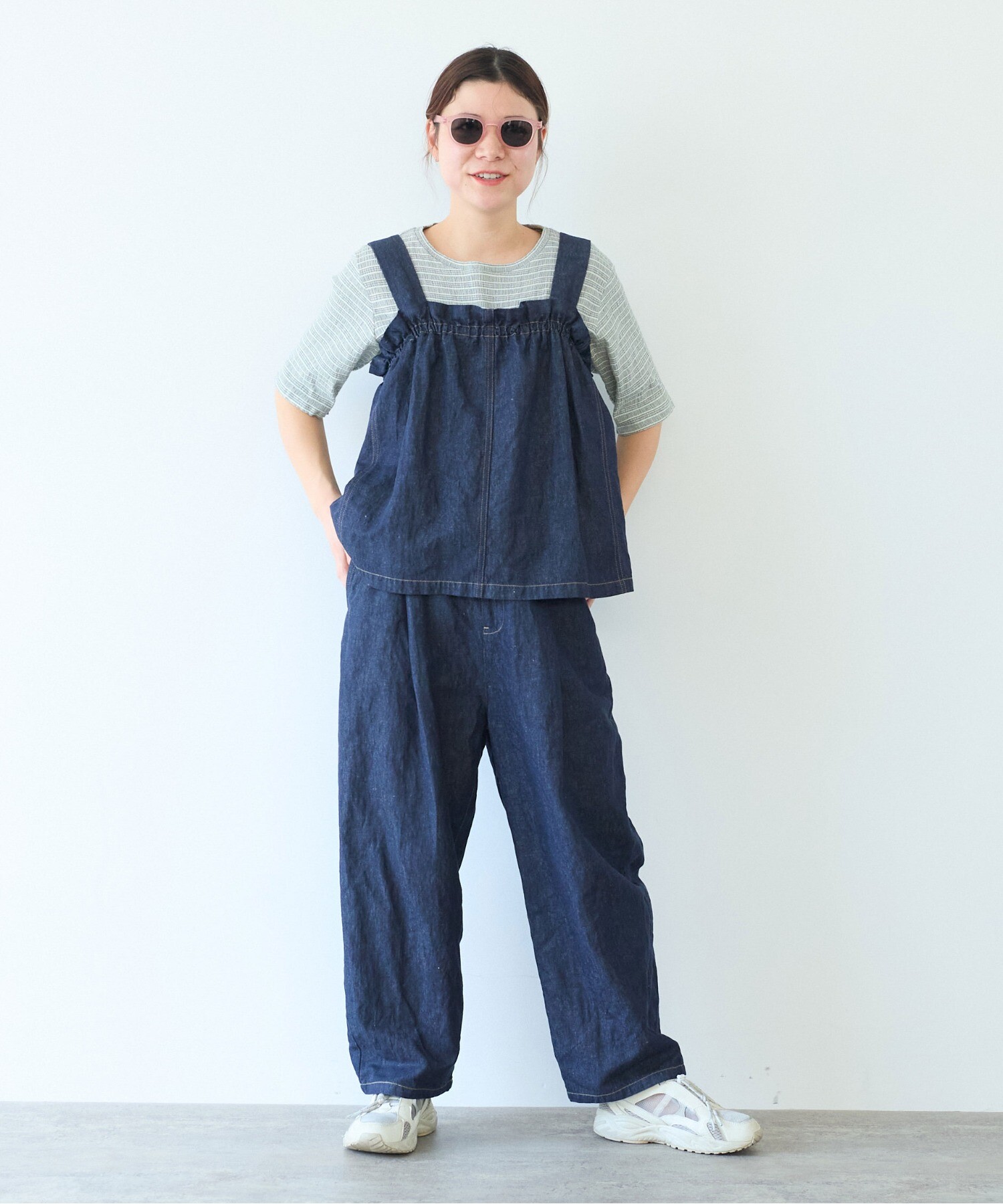 AMBIDEX Store △コットンリネンデニム バックゴムパンツ(M シロ): yuni