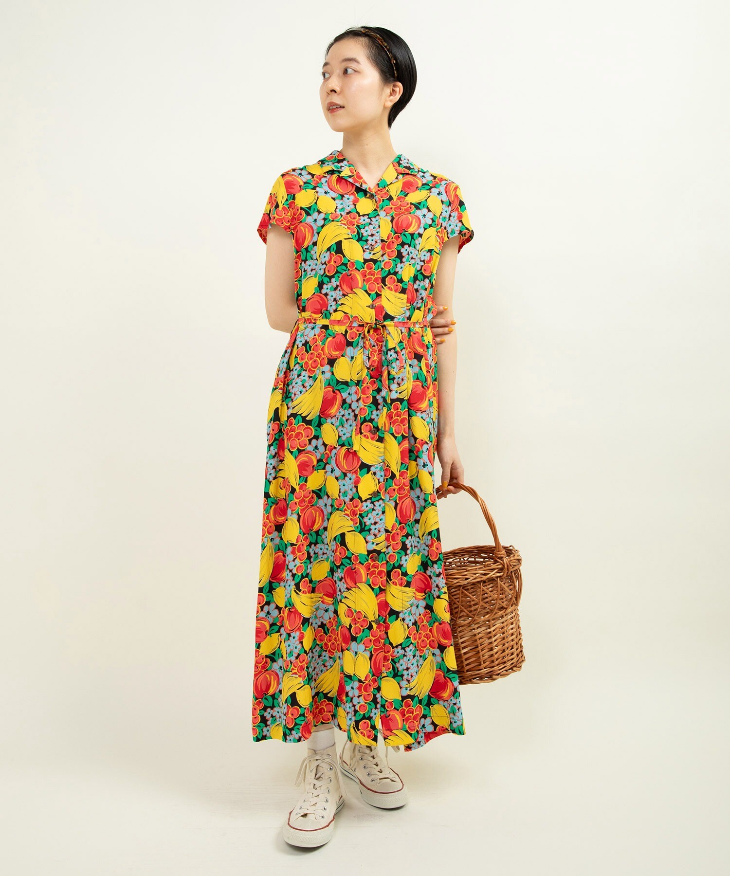 フルーツ柄 レーヨンエットワンピース