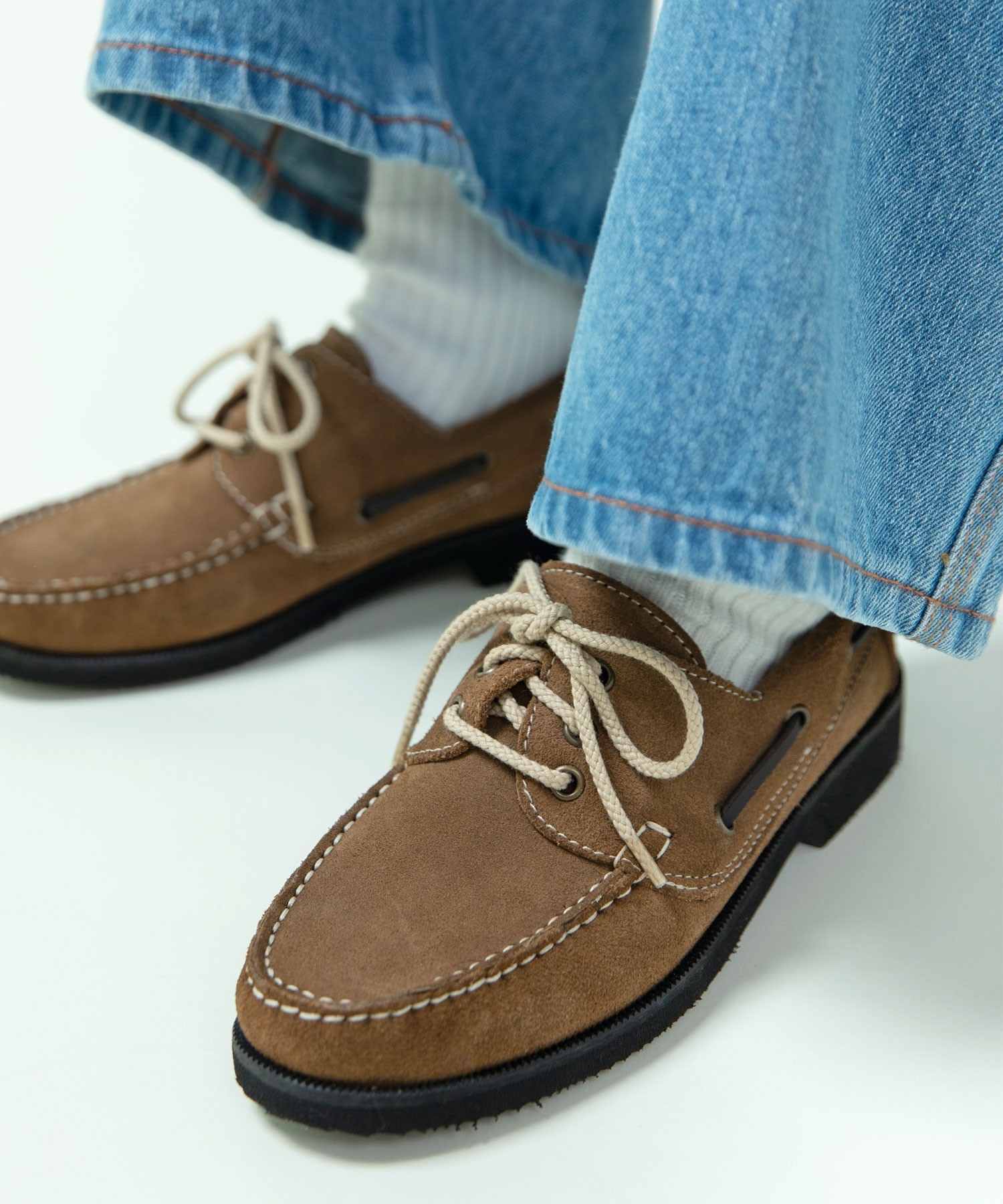 AMBIDEX Store ○スウェード/オイルレザー デッキシューズ(37 コゲチャ