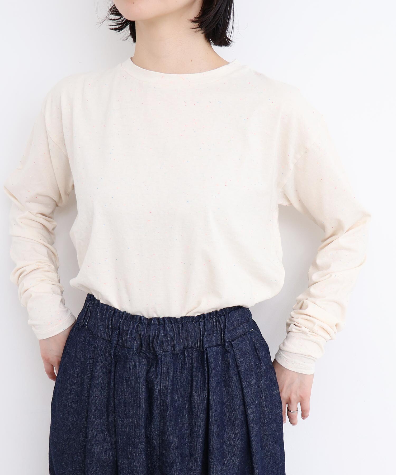 AMBIDEX Store 〇カラフルネップ天竺 くしゅ袖Tシャツ(F クロ): l