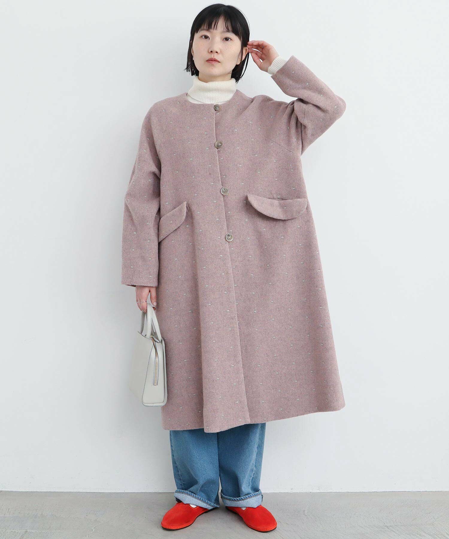 AMBIDEX Store ○ドット刺繍 ノーカラーコート(F ピンク): l'atelier