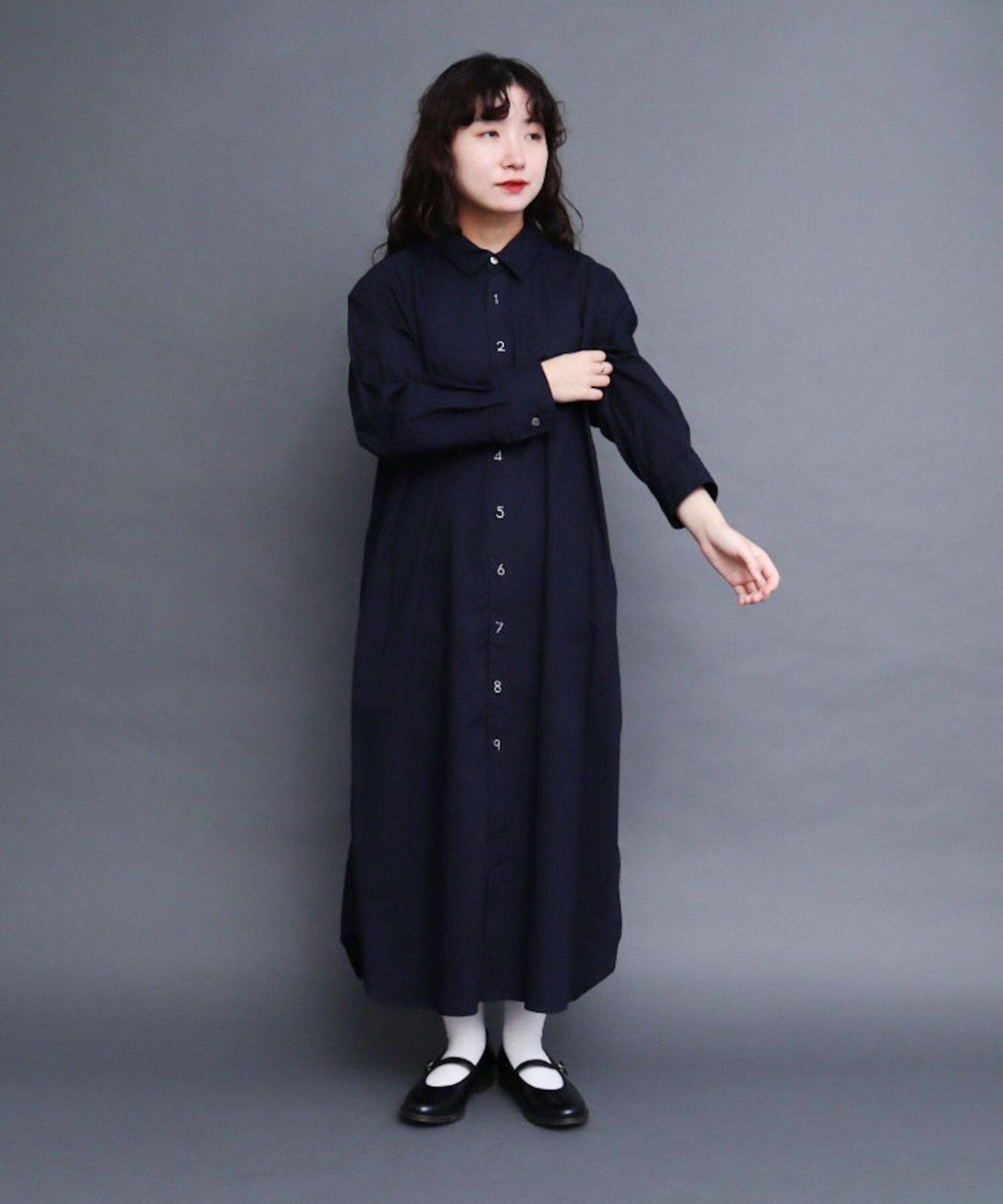 AMBIDEX Store recycle OX 数字刺繍 シャツワンピース(F コン): l